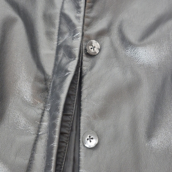 Apostrophe Womens Hidden Button-Front Black Leather Blazer Shirt Jacket - Size 8 - Picture 8 of 15